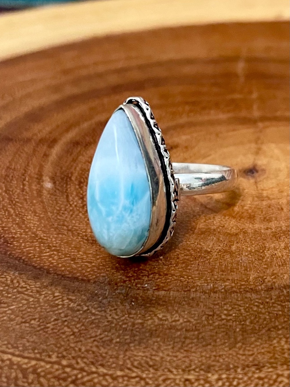 Genuine Larimar Sterling Silver Plated Teardrop Ring NWOT - Picture 6 of 10